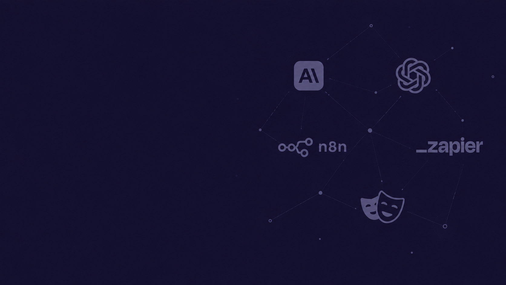 Graphic of logos for Anthropic, OpenAI, Zapier, n8n, Playwright on a dark blue background